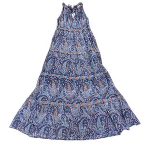 NWT Caroline Constas Tiered A-line Maxi Dress Navy Paisley Beachy Boho Lagenlook